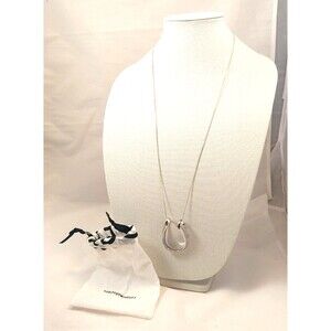 Adolfo Dominguez Long Silver Tone Necklace with Charm 30"